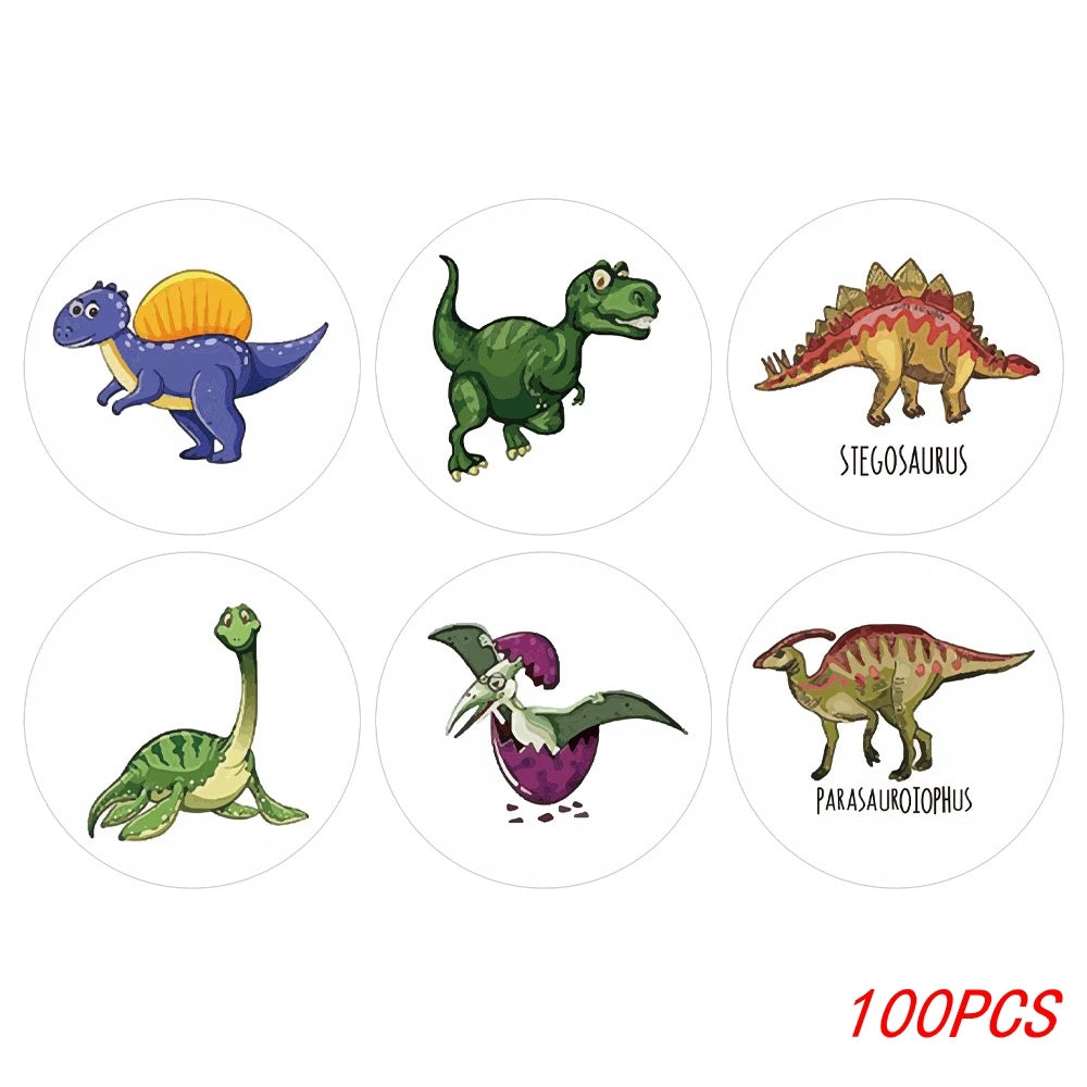 100-500pcs 1'' Round Dinosaur Stickers