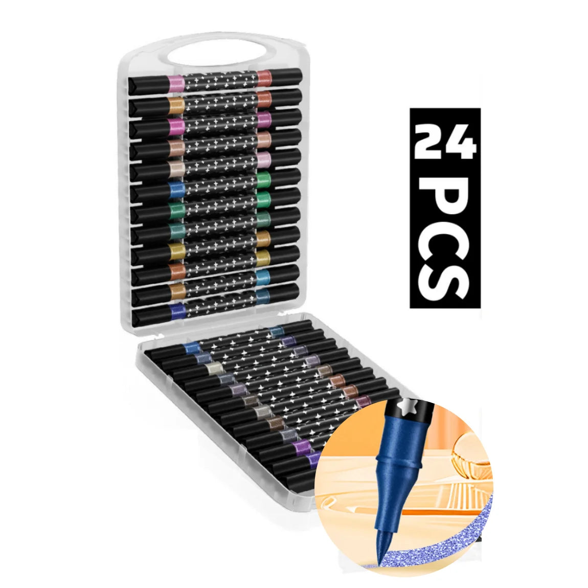 Dual-Tip Dual-Color Glitter Marker Pens