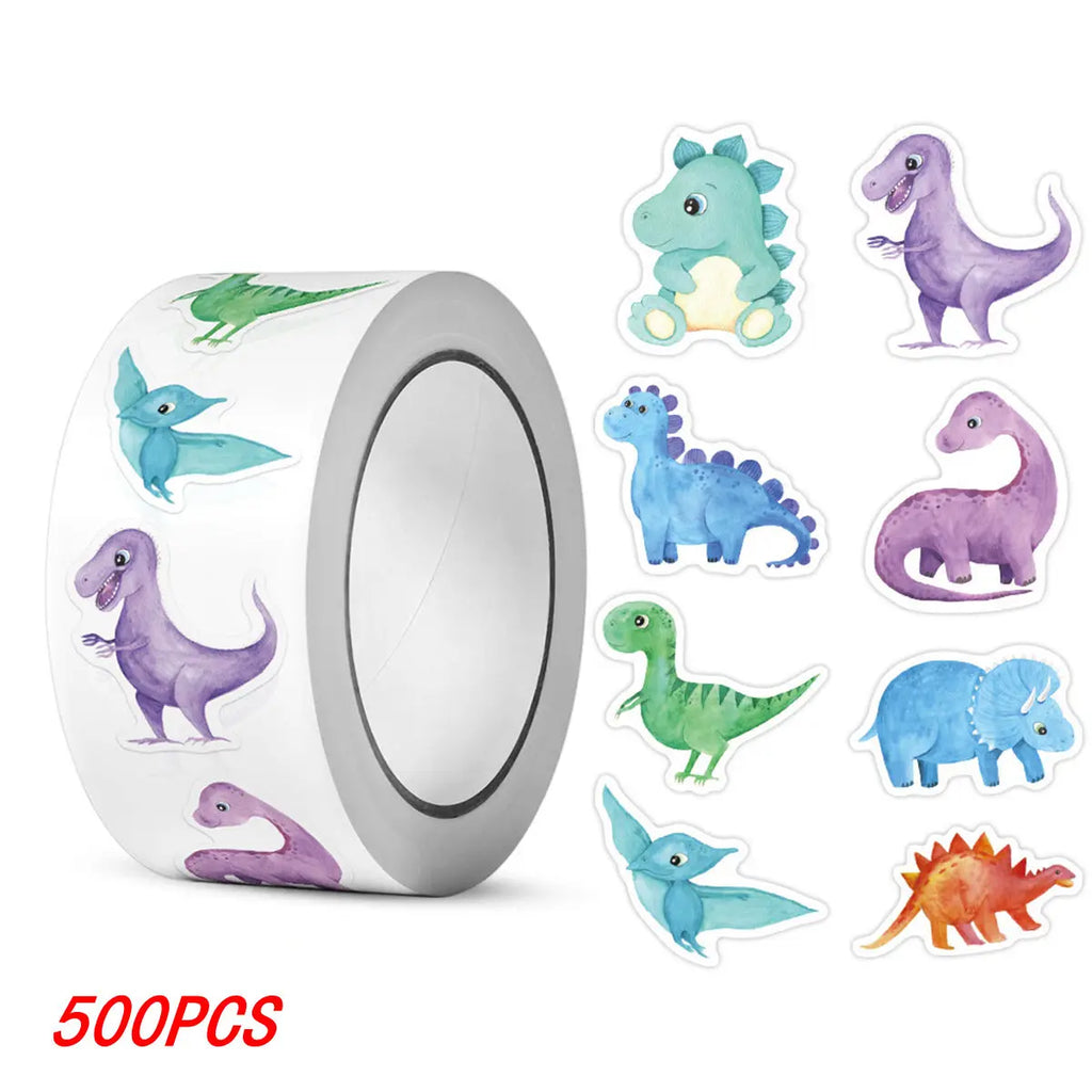 100-500pcs 1'' Round Dinosaur Stickers