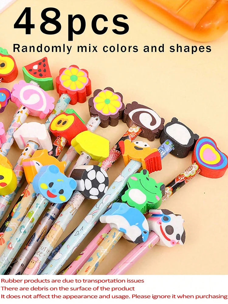 Cartoon HB Pencils With Cute Eraser Tops