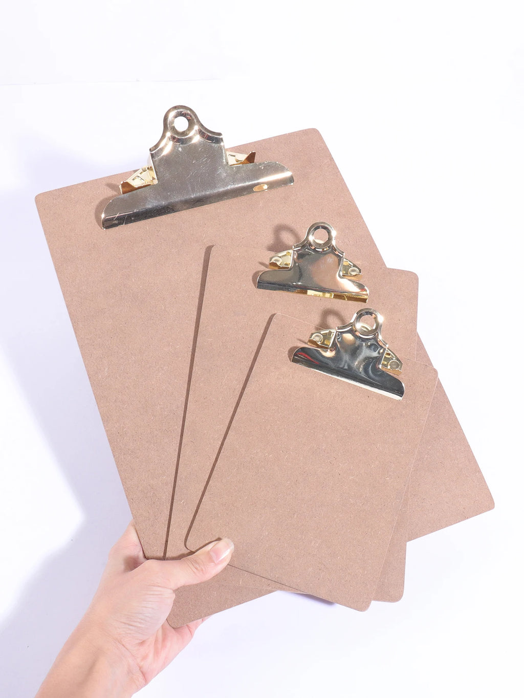Wood Color Clipboard with Golden Metal Clip