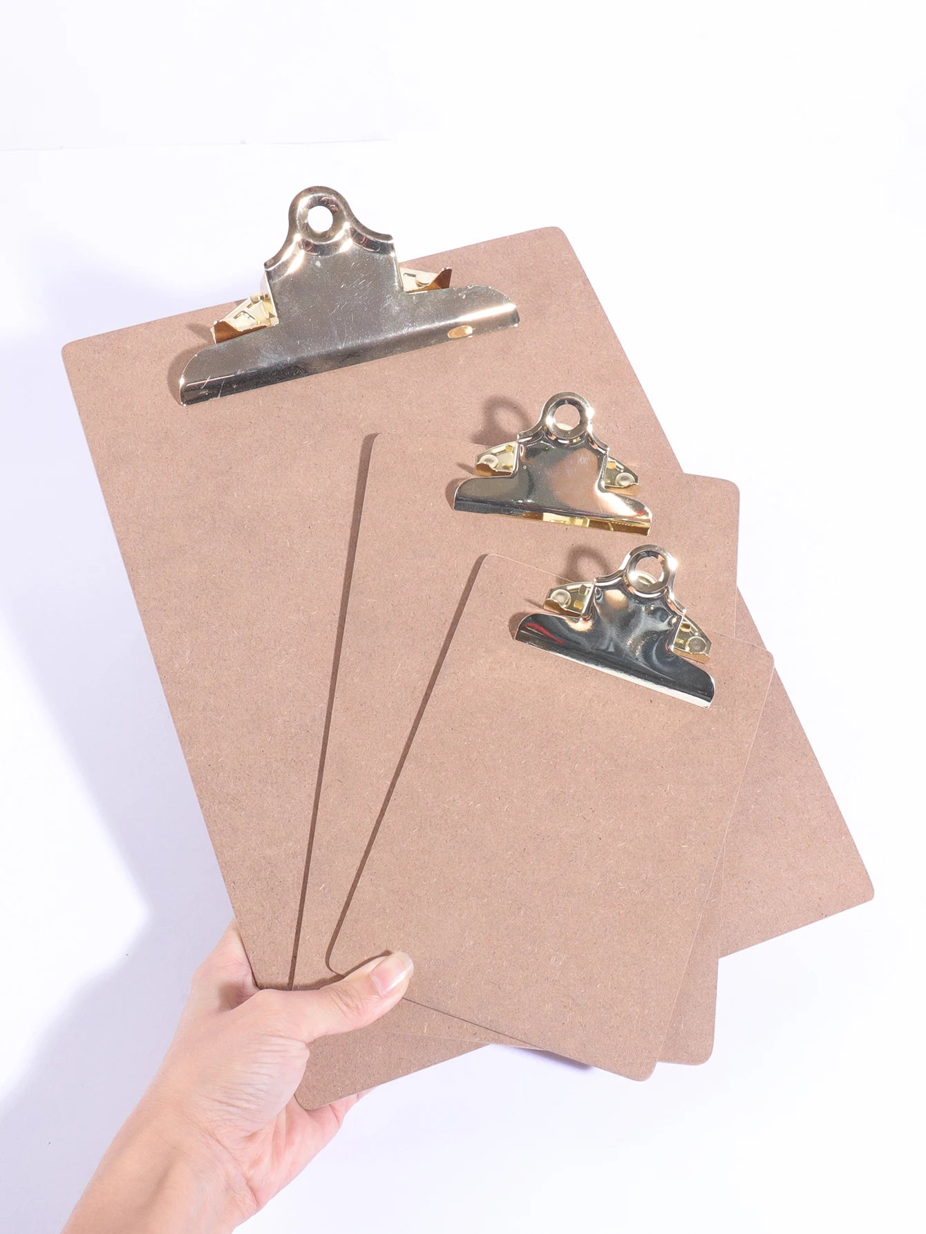 Wood Color Clipboard with Golden Metal Clip