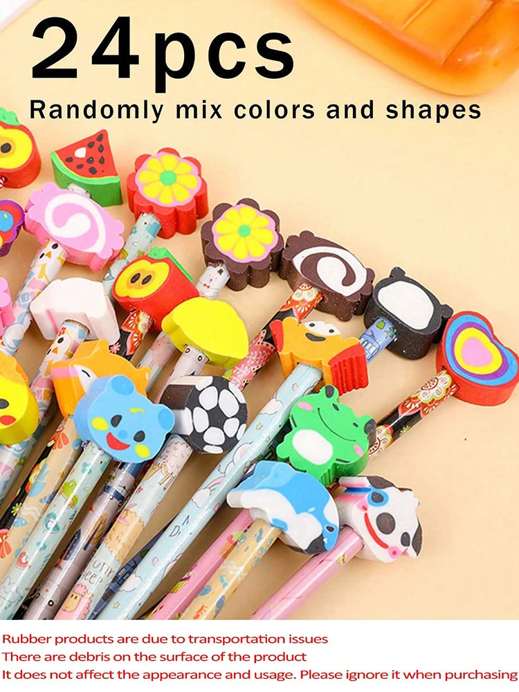 Cartoon HB Pencils With Cute Eraser Tops