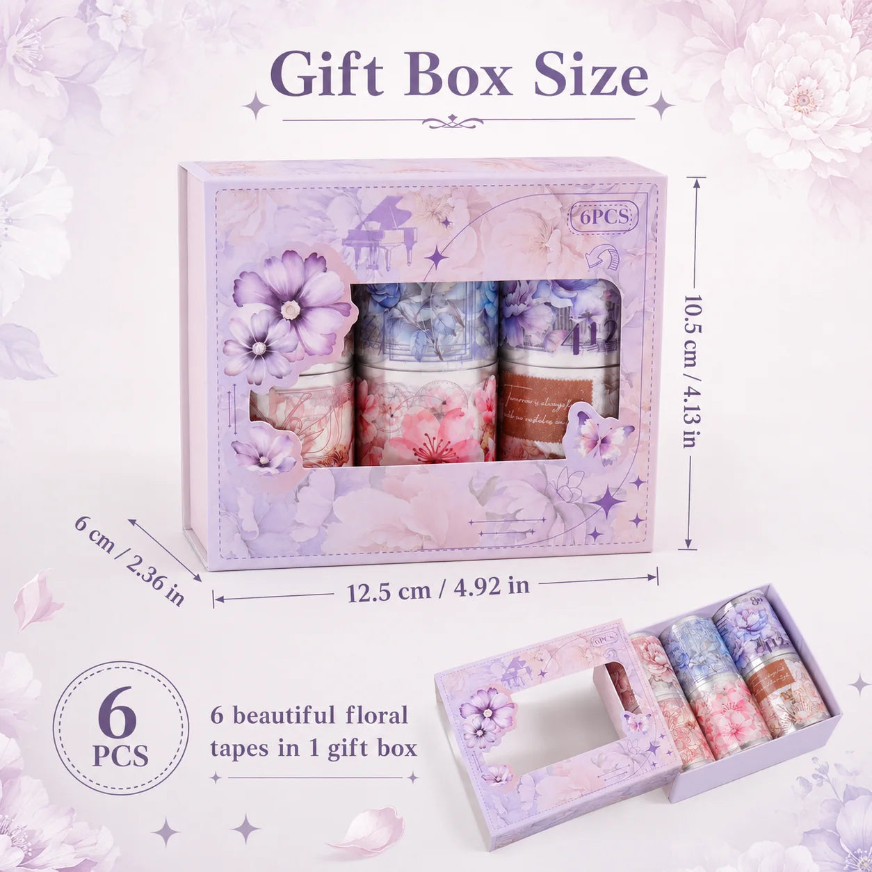 Cute Floral Washi Tape Set 6 Rolls