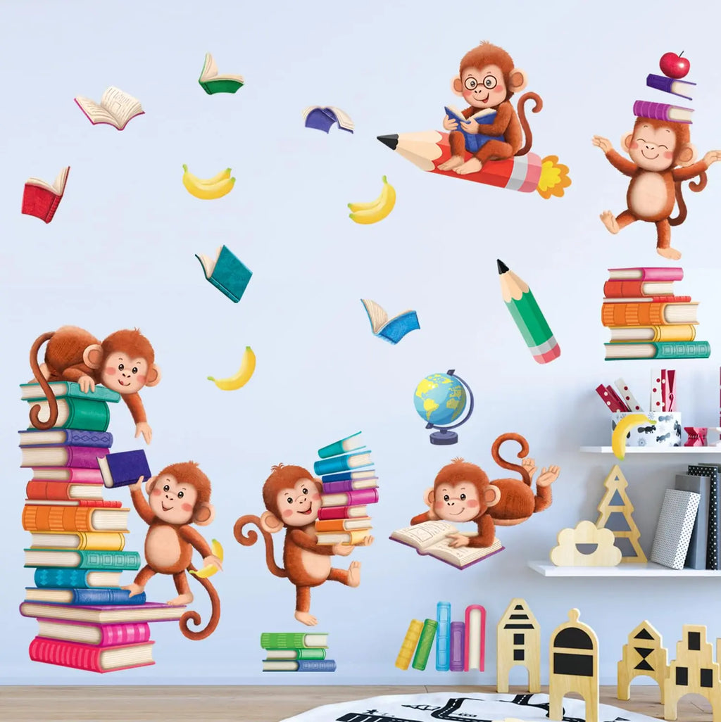 Books with Reading Monkey Wall Stickers