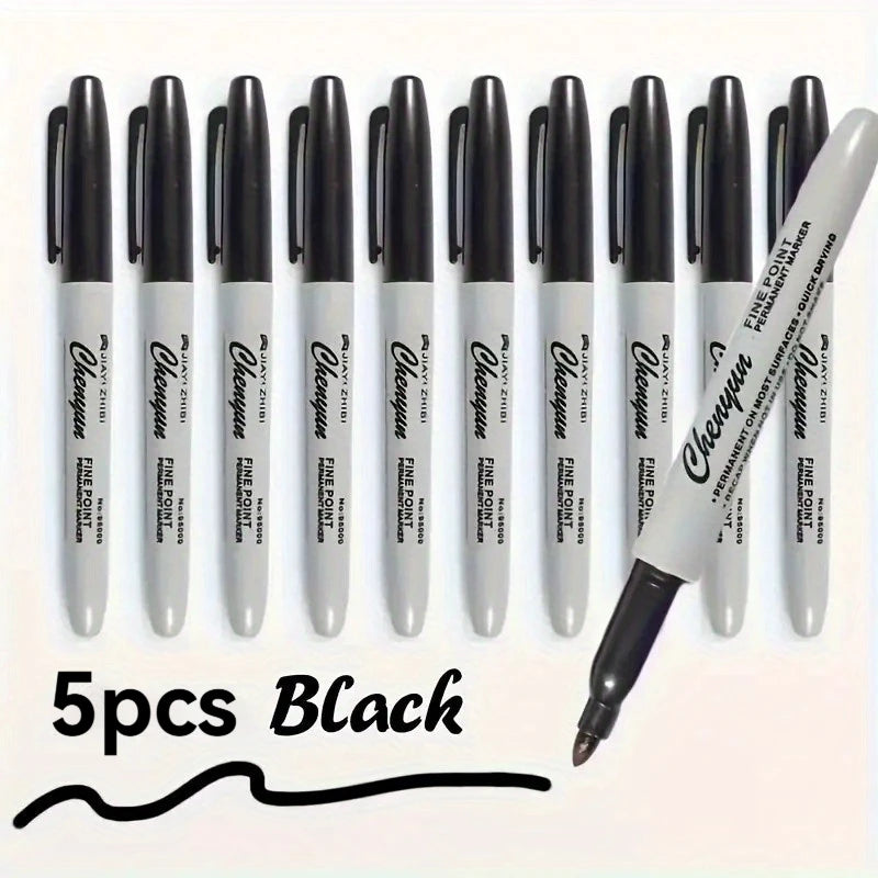 5PCS Fine Tip Black Permanent Marker