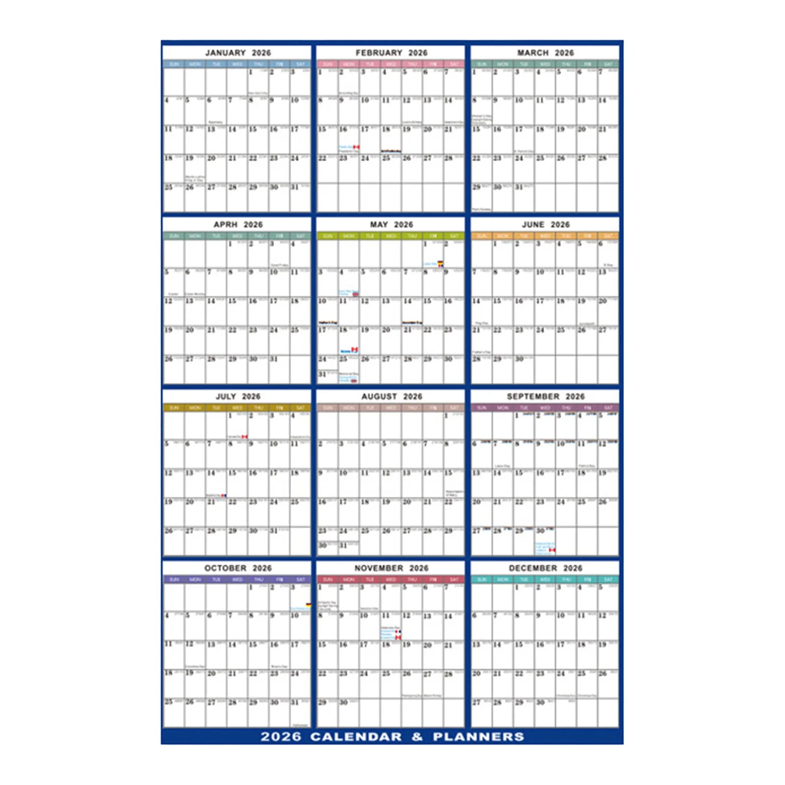2026 English Double-Sided Laminated Wall Calendar