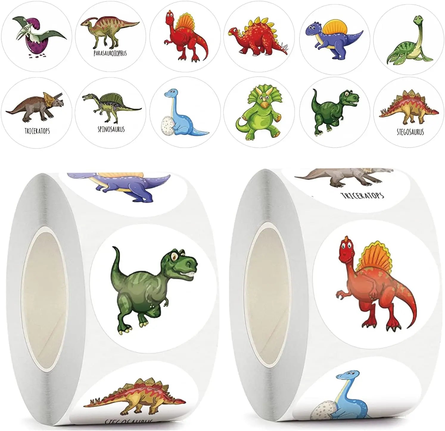 100-500pcs 1'' Round Dinosaur Stickers