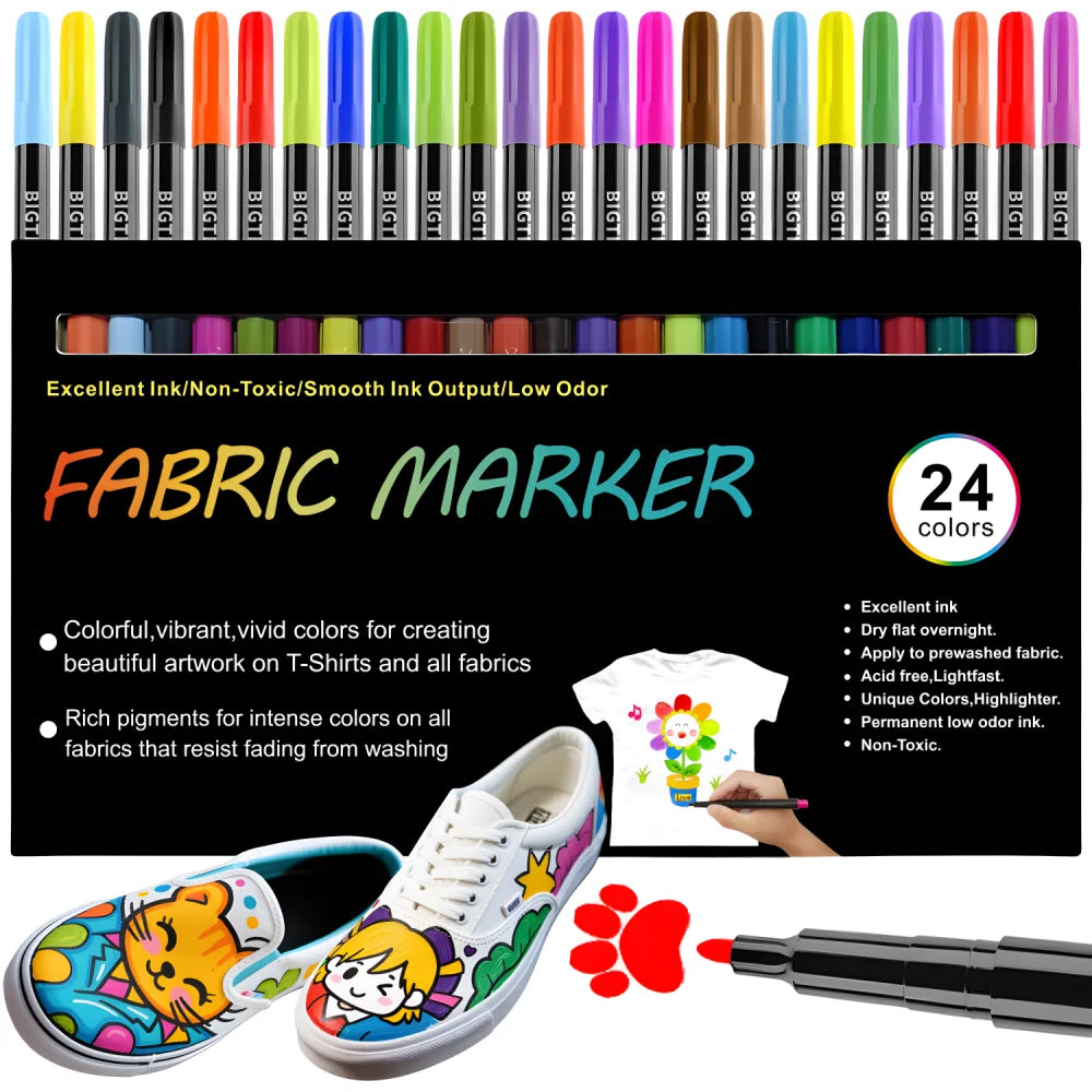 24Colors Fabric Markers Permanent
