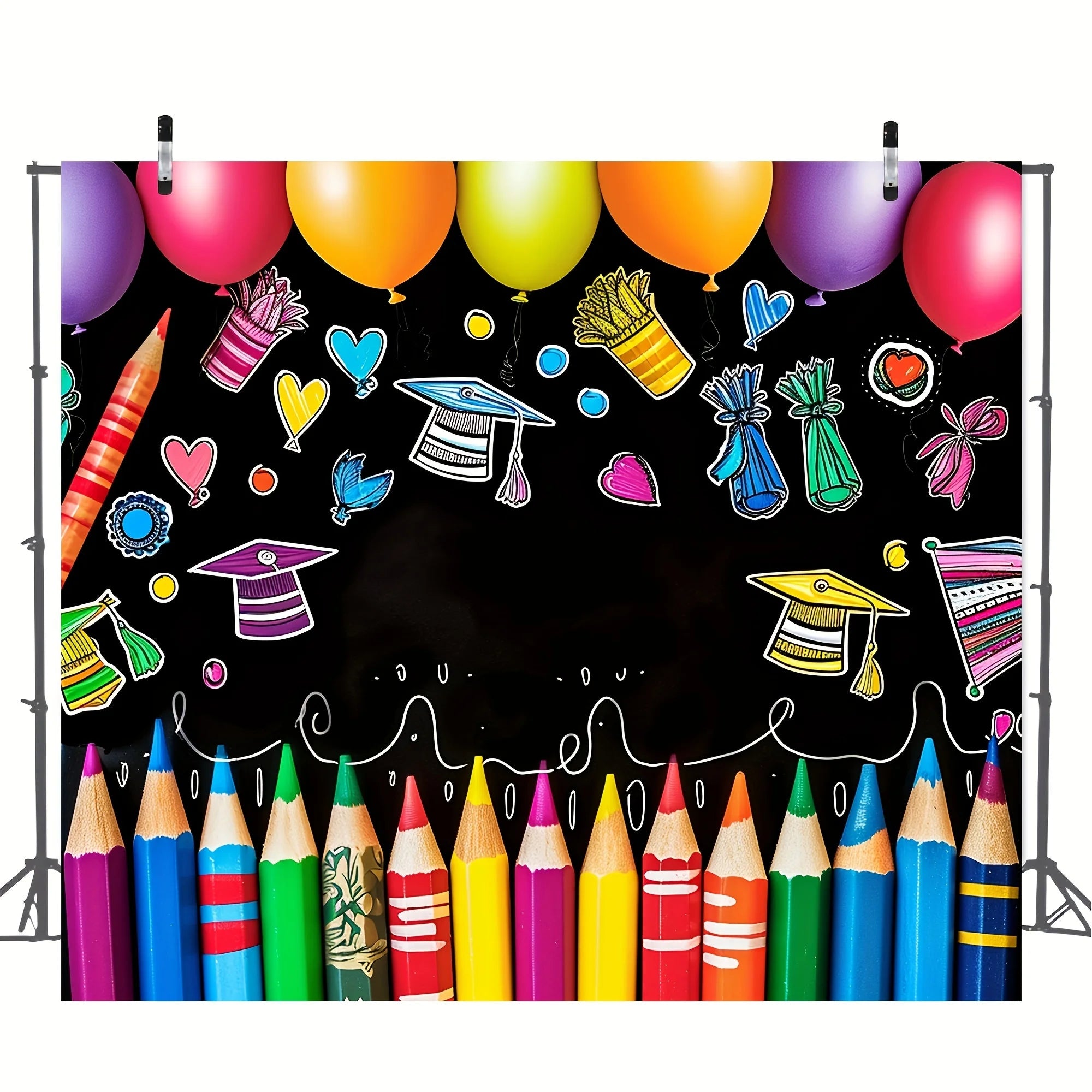 Colorful Crayon Pattern First Day Of School Backdrop