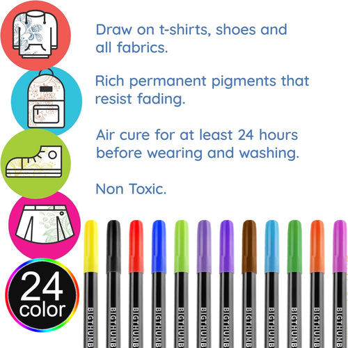 24Colors Fabric Markers Permanent