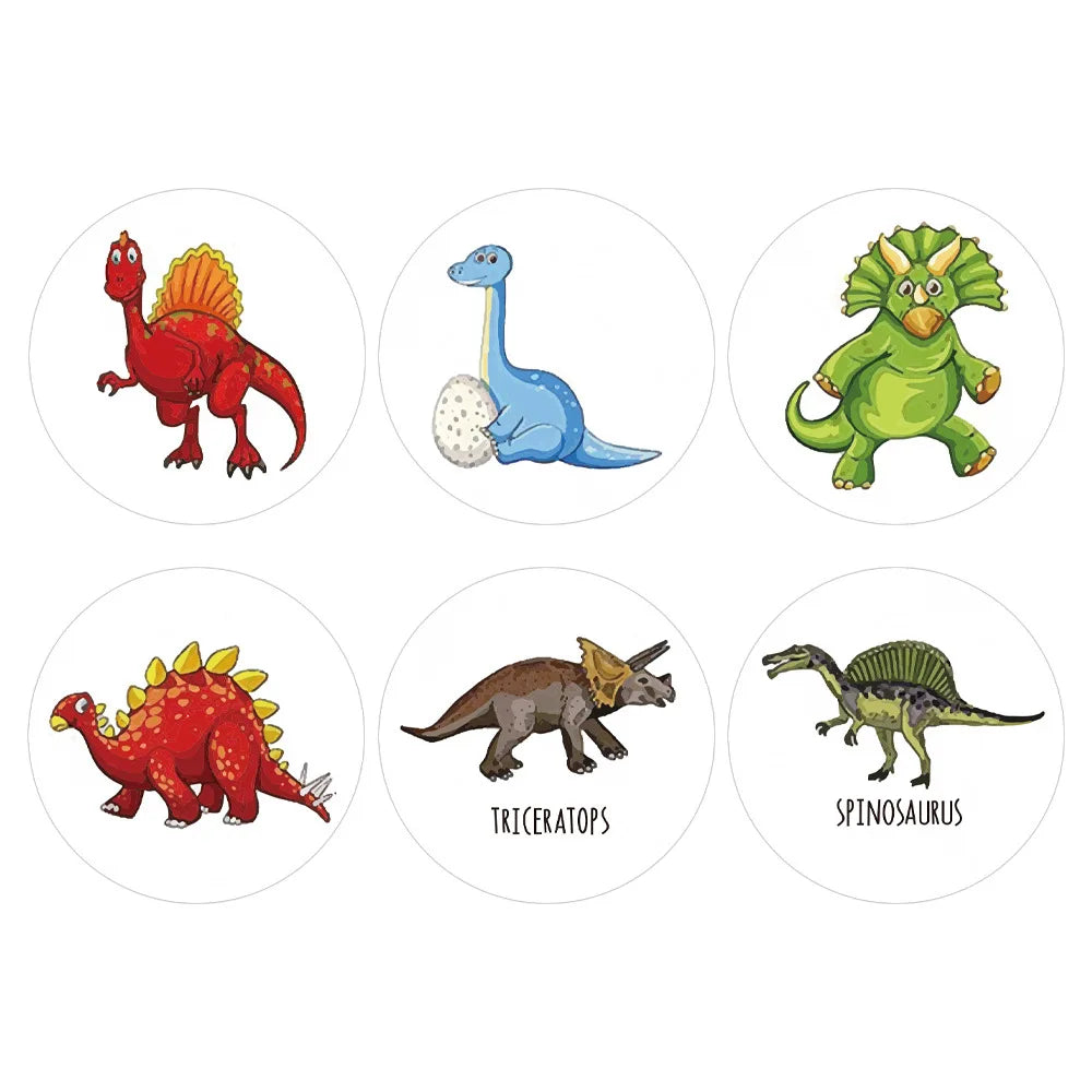 100-500pcs 1'' Round Dinosaur Stickers
