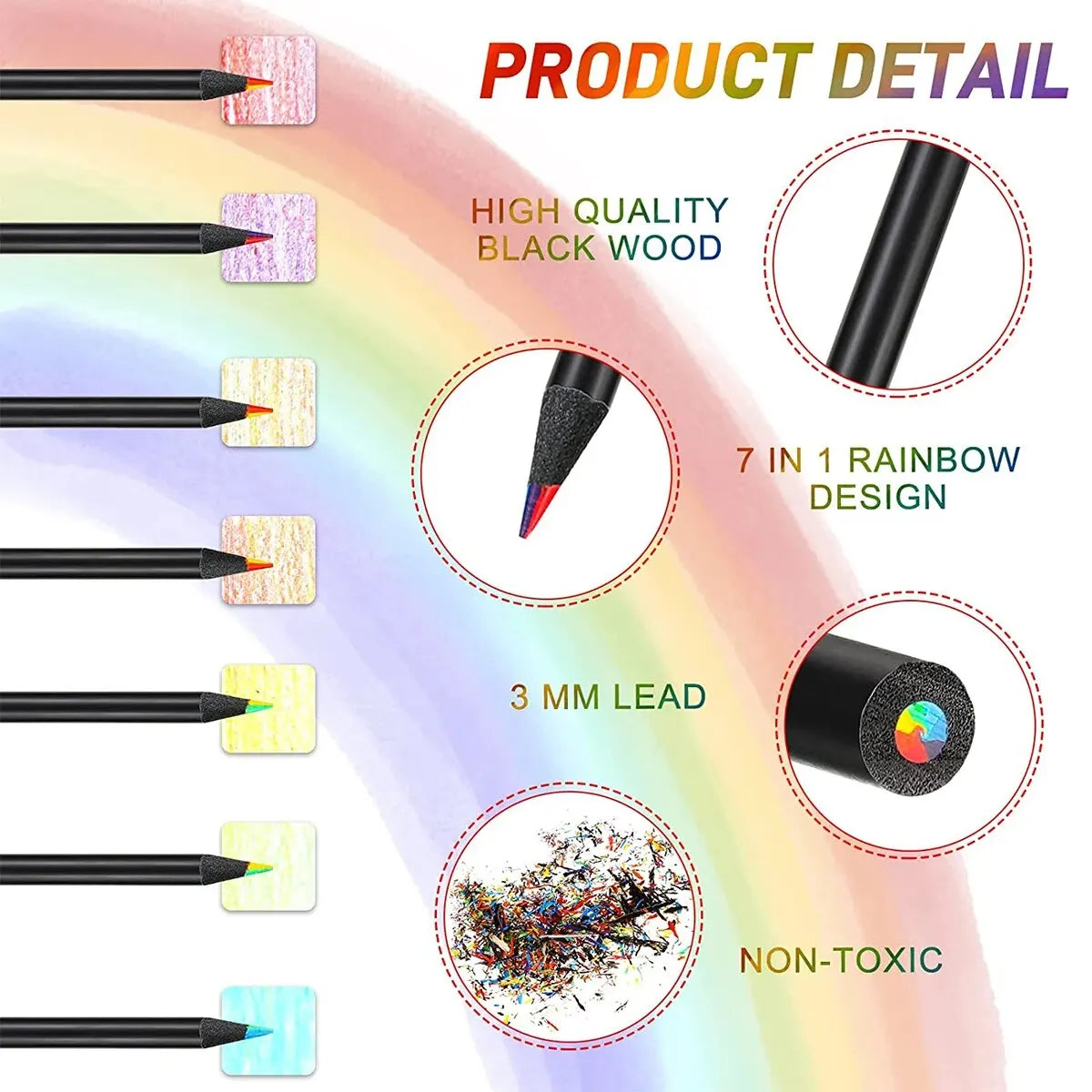 10pcs Color Black Wood Pencils 7 In 1 Pencil Gradient