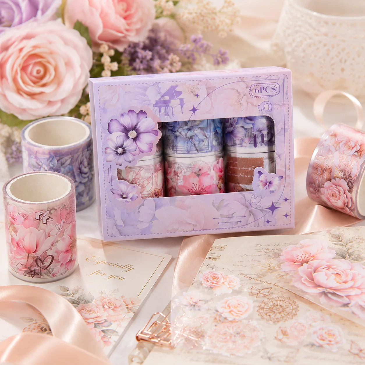 Cute Floral Washi Tape Set 6 Rolls