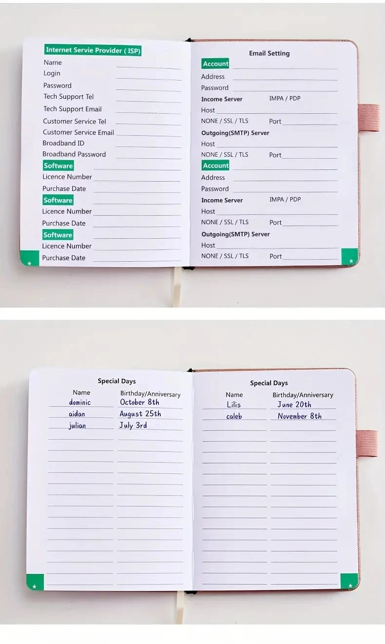 PU Cover Notebook A6 Password Book With Alphabetical Tabs