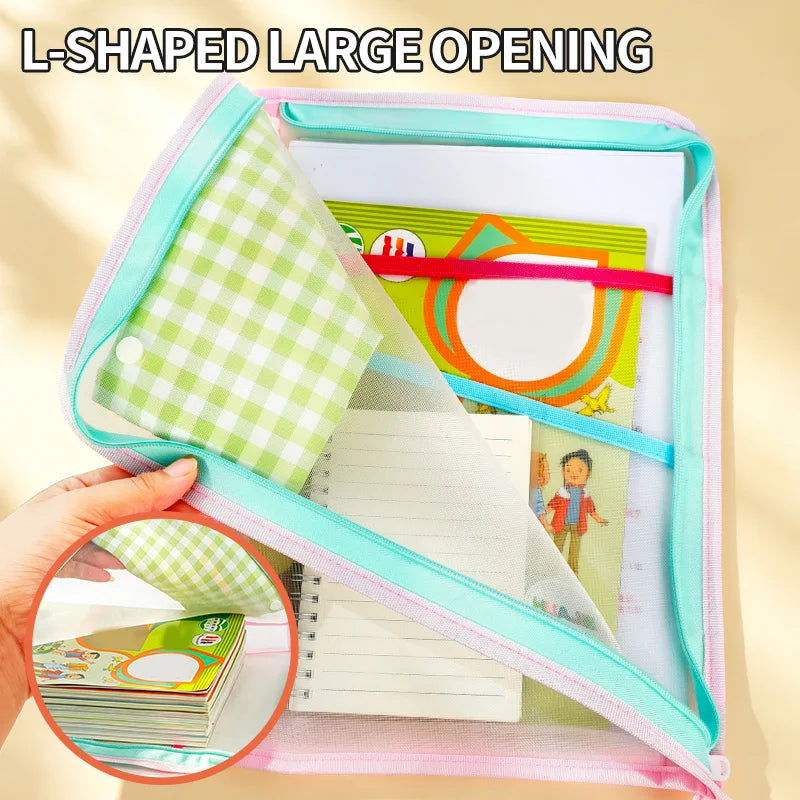 L-Shaped Zipper Mesh Document Bag