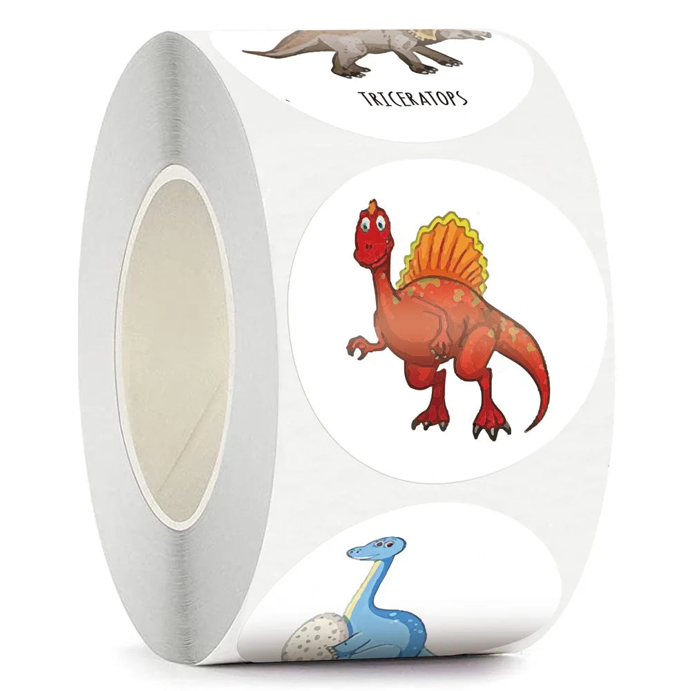 100-500pcs 1'' Round Dinosaur Stickers