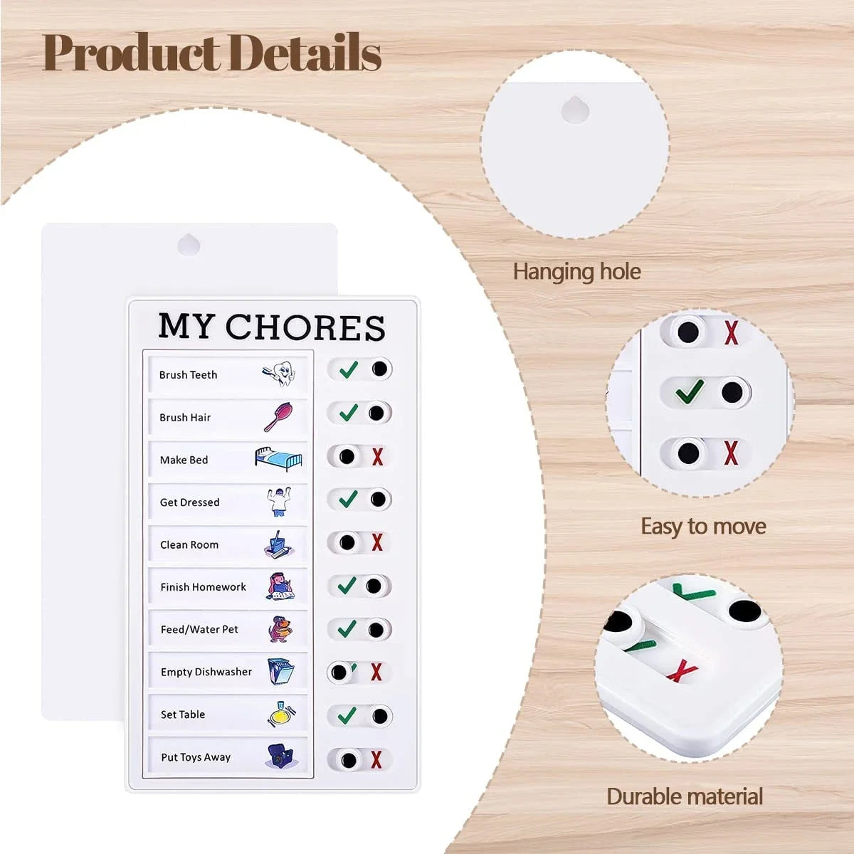 1Pcs Kids Chore Chart with 5Pcs