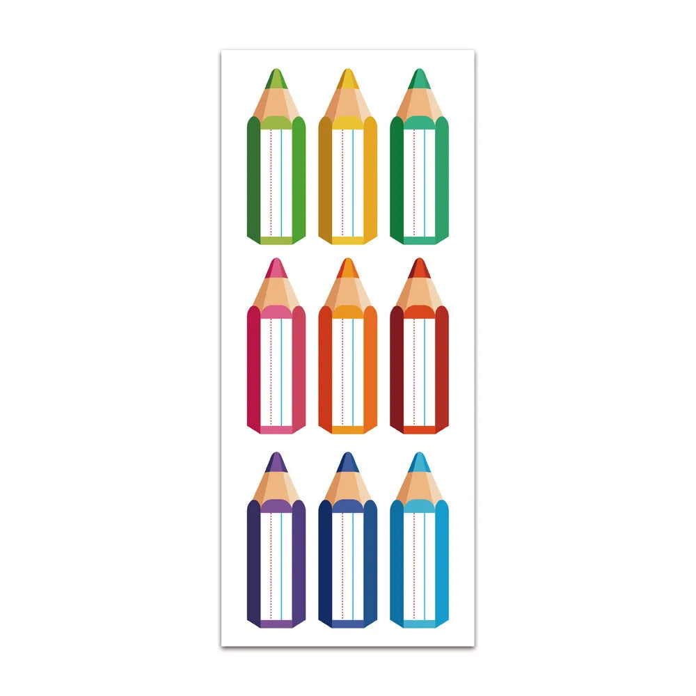 90Pcs/10Sheets Colored Pencil Name Label Sticker