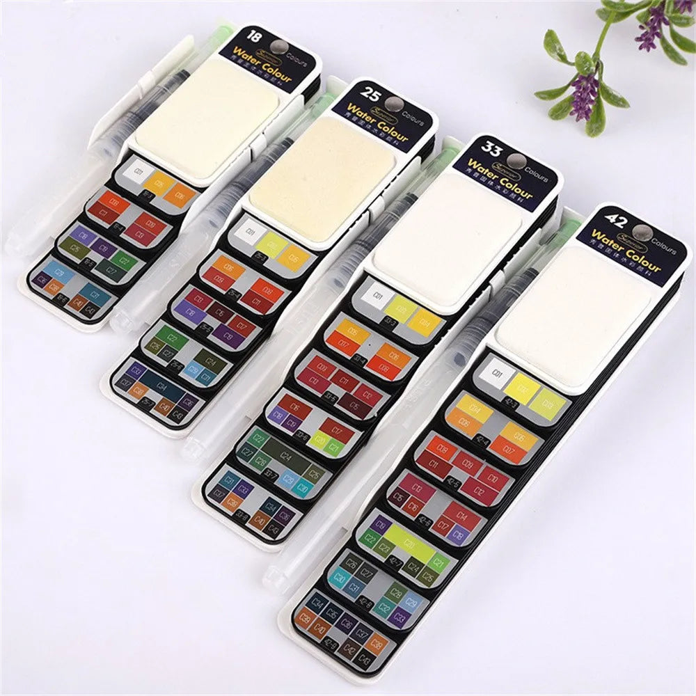 42 Colors Solid Foldable Watercolor Pigment Brush Set