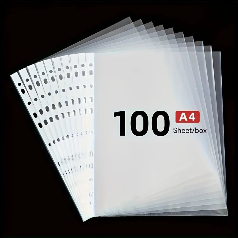 100Pcs A4 Clear 11-Hole Punched Sheet Protectors