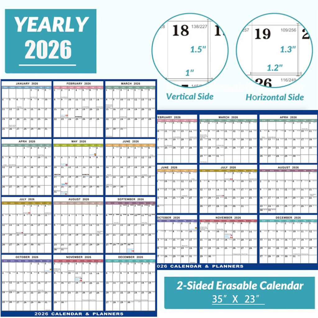 2026 English Double-Sided Laminated Wall Calendar