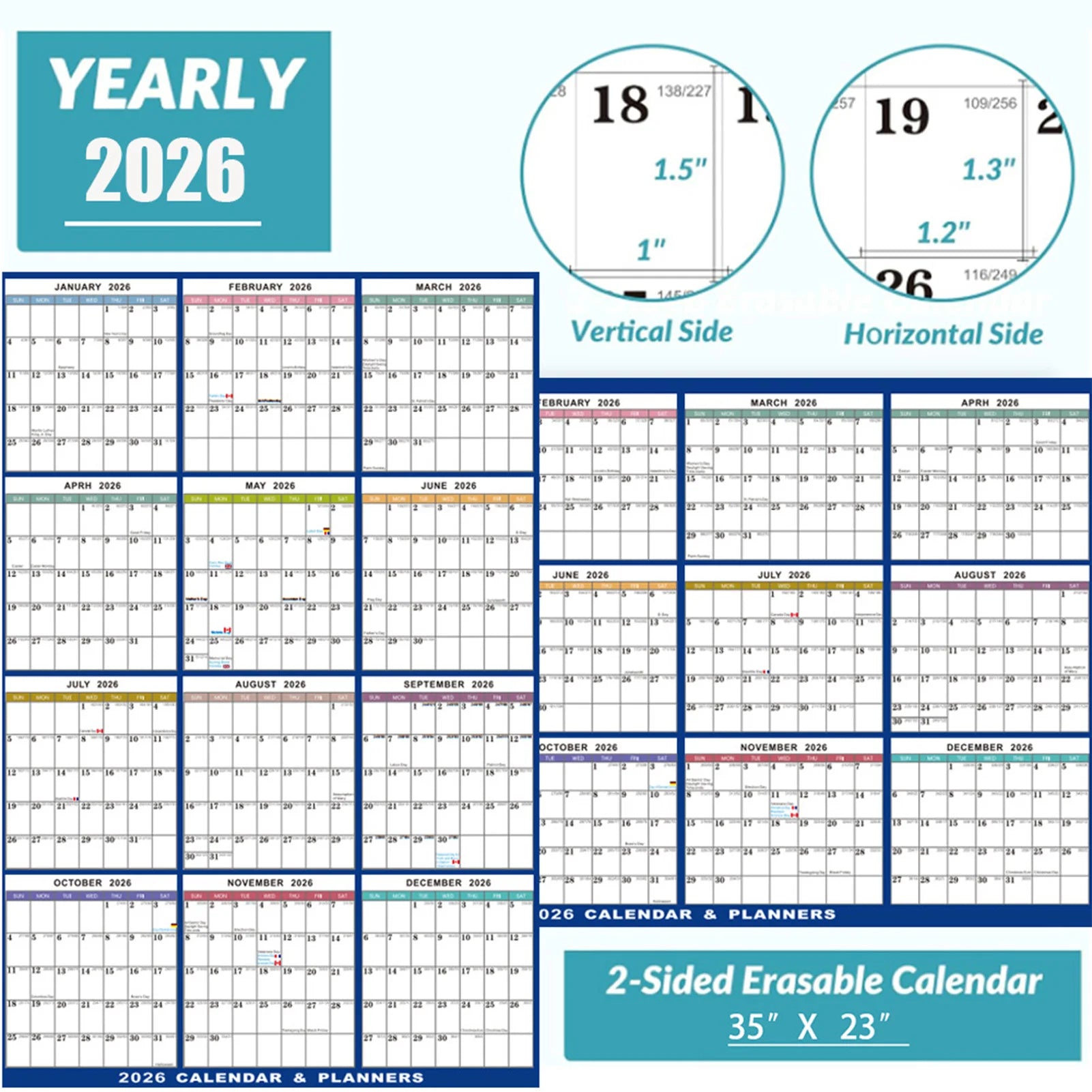 2026 English Double-Sided Laminated Wall Calendar