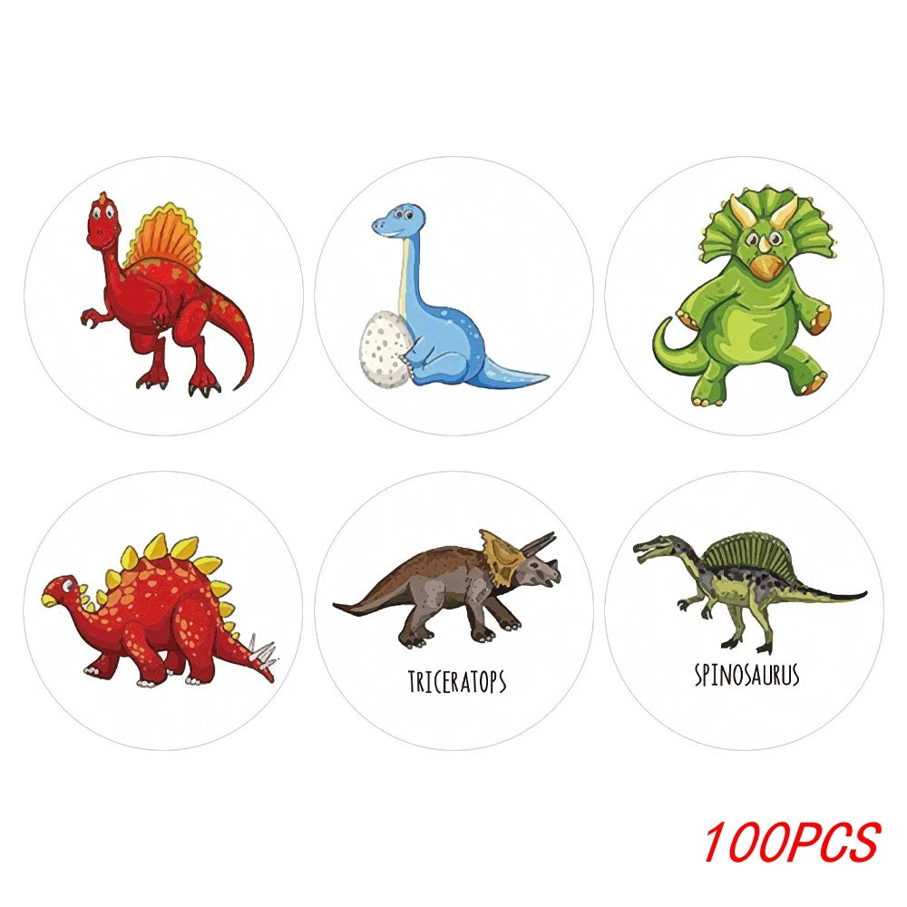 100-500pcs 1'' Round Dinosaur Stickers